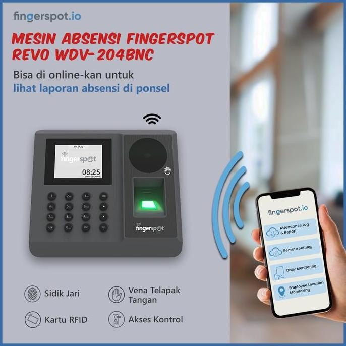 Mesin Absensi Vena Telapak Tangan Sidik Jari dan Kartu Support WiFi - Fingerspot Revo WDV-204BNC Men