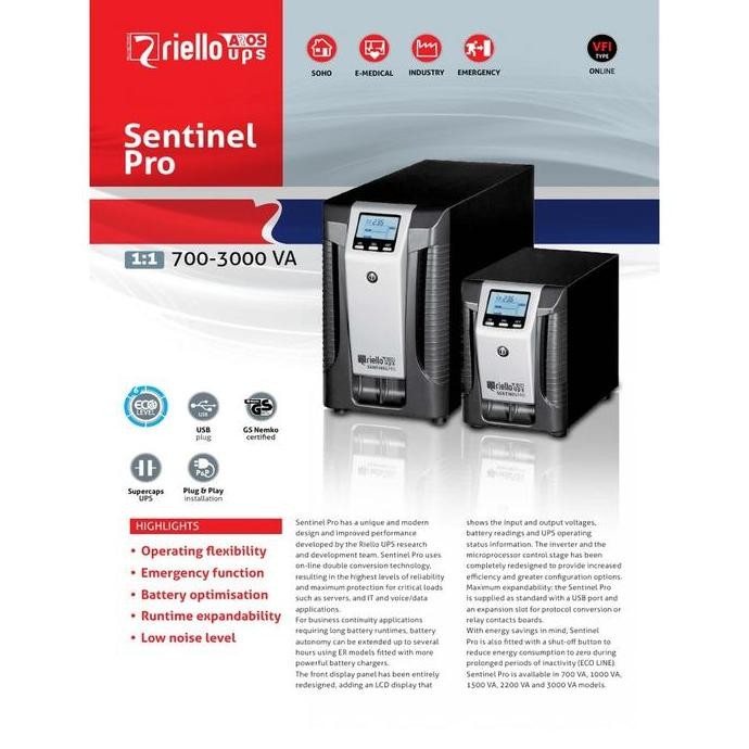 UPS Riello Sentinel Pro 1000VA 900 Watt Made In Italy + Stabilizer