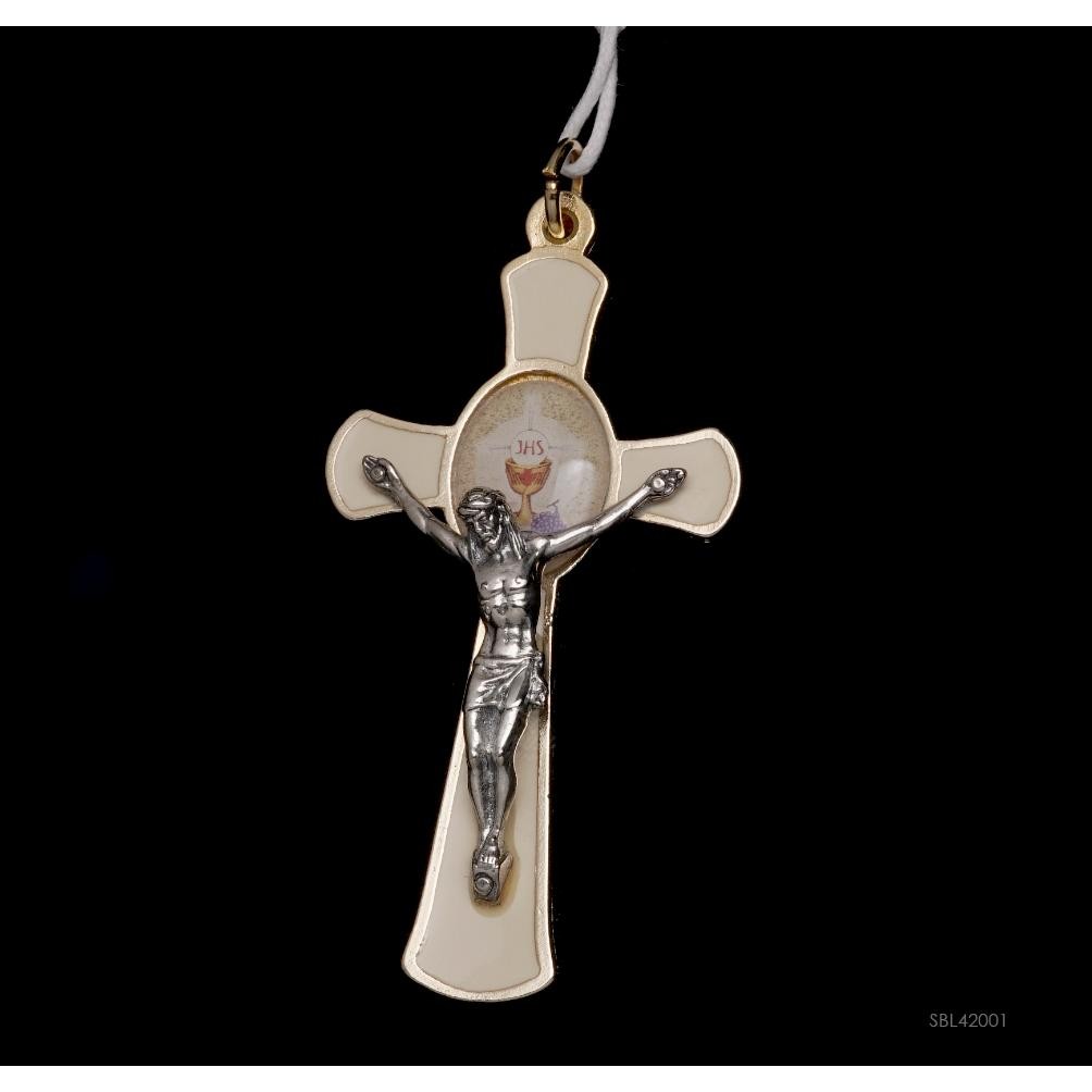 Kalung Bandul Salib Komuni Putih Border Emas Doa Katolik Promo