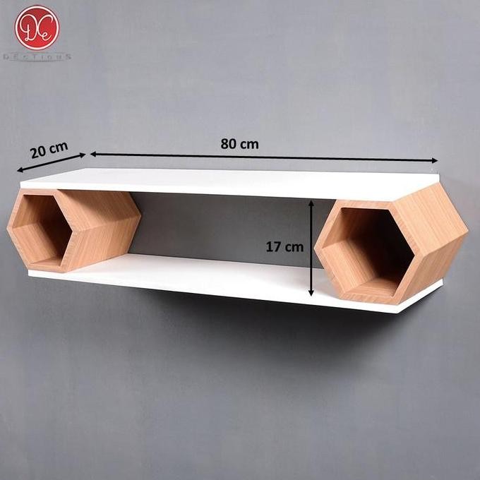 Furniture Rak Hexagonal / Meja Tv Tempel Dinding 80X20 Cm Allshop