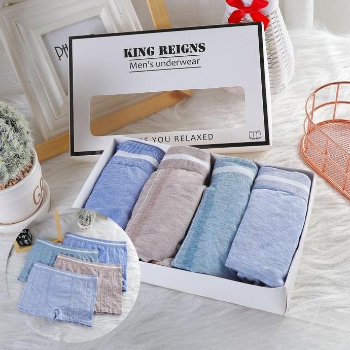 W242 Boxer Pria Celana dalam CD pria [Set Kotak 4pcs] katun dewasa Pendek Remaja Nyaman Cowok Motif 