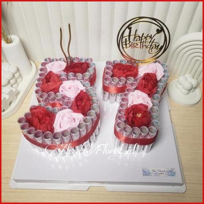 MONEY CAKE HURUF ANGKA / MONEY TOWER / BUKET UANG / KADO ULANG TAHUN