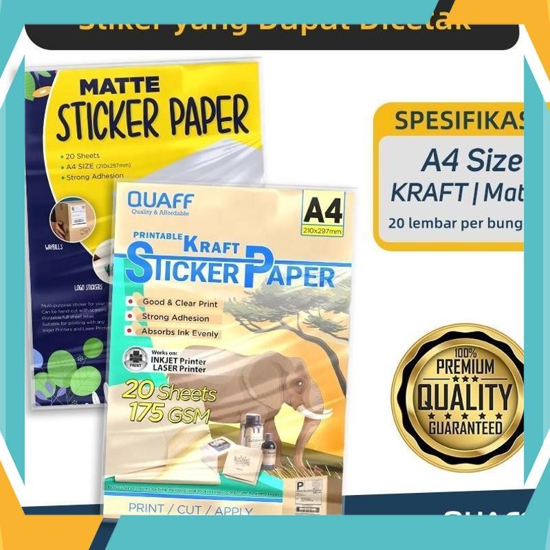 

Bisa COD A4 Stiker Matte / Kertas Stiker Label Kraft 175GSM (20 lembar per bungkus) ANM-50
