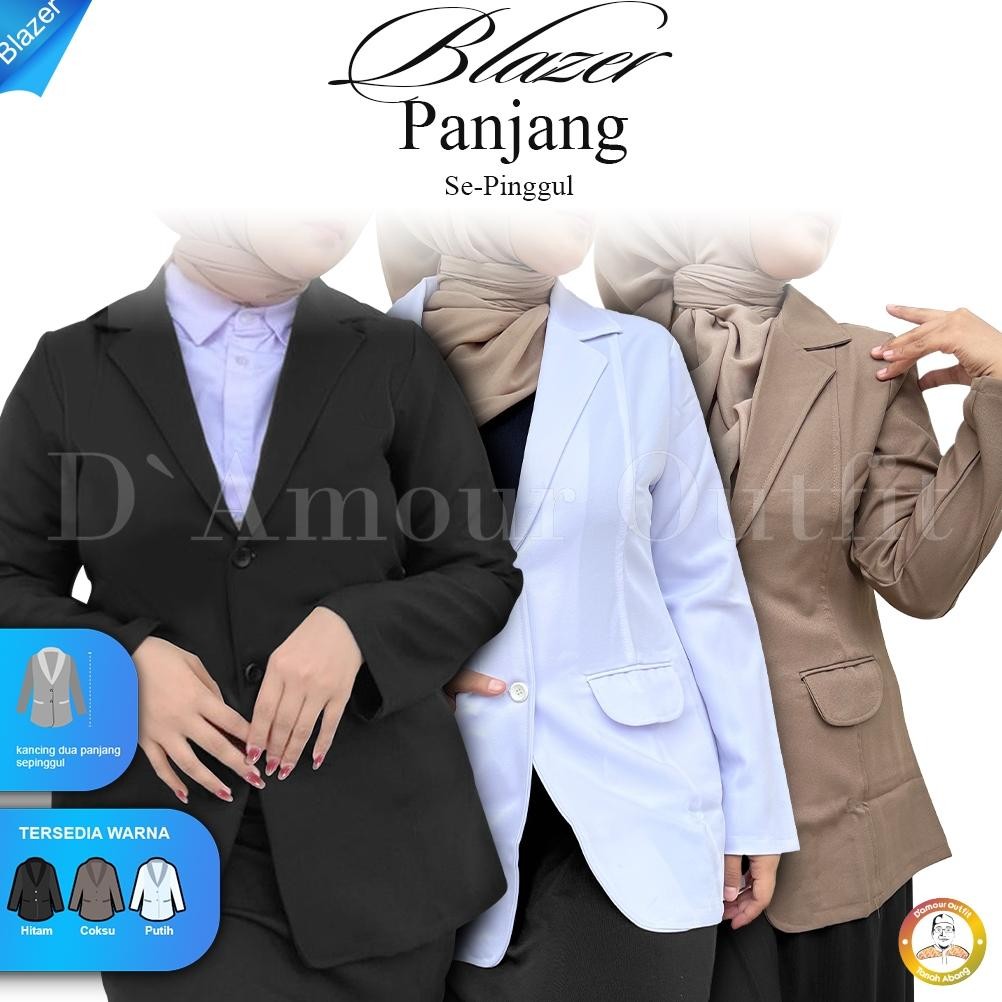 Jas Blazer Panjang Sepinggul Wanita Jas Kerja Kantor Cewe Polos Panjang Dewasa Anak Jaket Blezer Cew