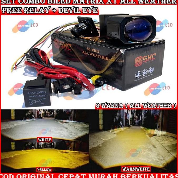 Promo ORIGINAL PAKET COMBO HEMAT BILED MATRIX X1 ALL WEATHER 1,5 INCHI 45 WATT PROJIE MINI MOBIL MOT