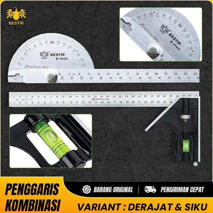 

[BESTIR] Penggaris Siku Kombinasi Waterpass Busur Derajat Mistar Alat Ukur Meja