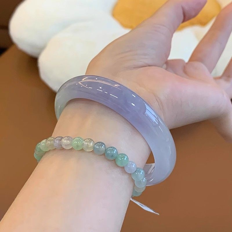 Gelang Giok untuk Wanita Asli Mengapung Warna Musim Semi Ungu Gelang Giok Myanmar Asli Perawatan Gio