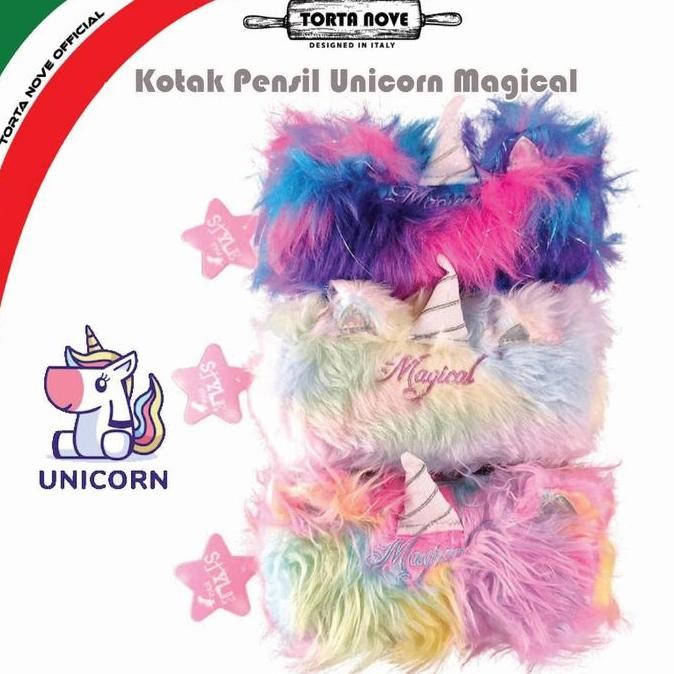 

Kotak pensil anak perempuan viral korea unik Unicorn Magic Rainbow Bulu tempat Pensil Pouch dompet Multifungsi Stationery