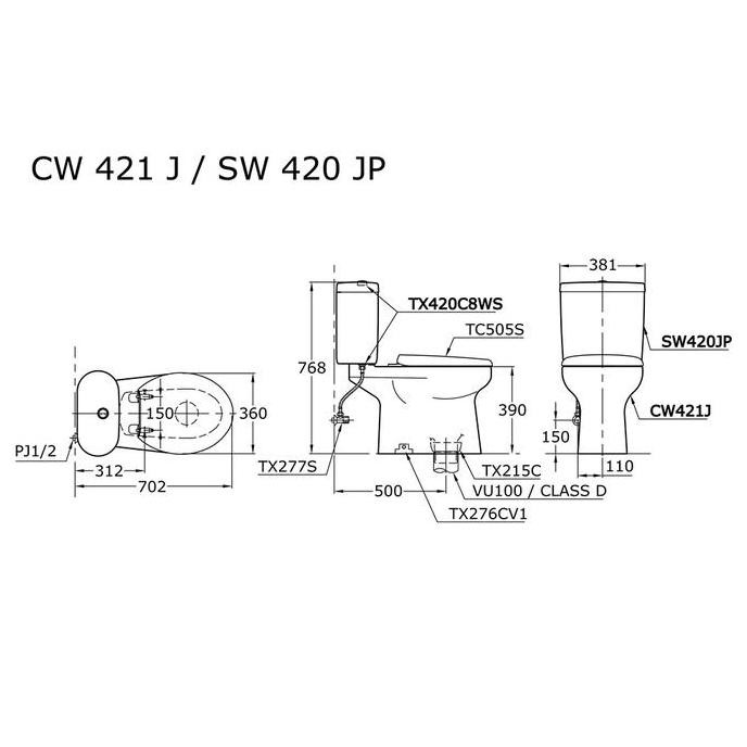 Closet Duduk Toto Cw421J/Sw420Jp + Tutup Tc505S Softclosing