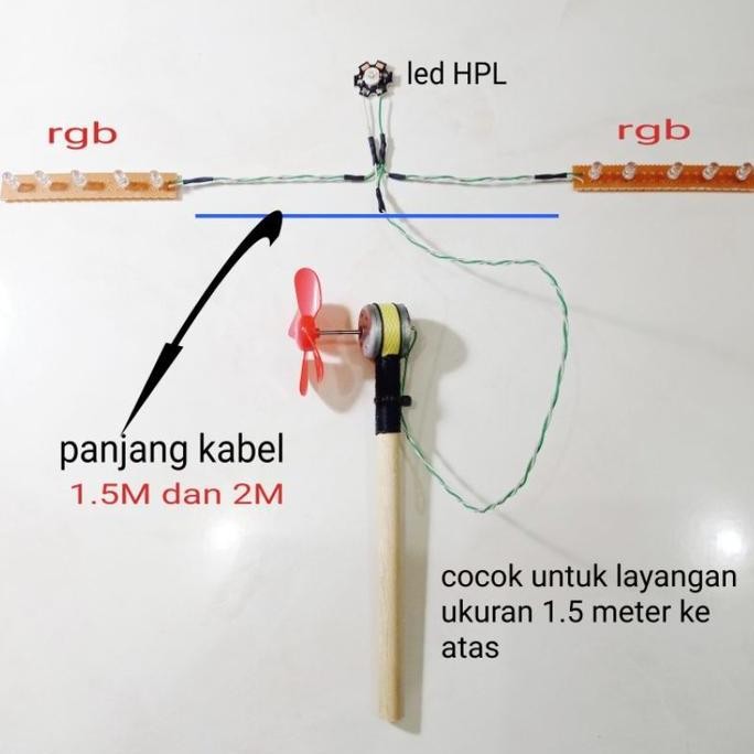 lampu layangan  suwangan sayap kanan kiri rgb  tengah hpl ( 2 baling" besar dan kecil) bonus 1 dinam