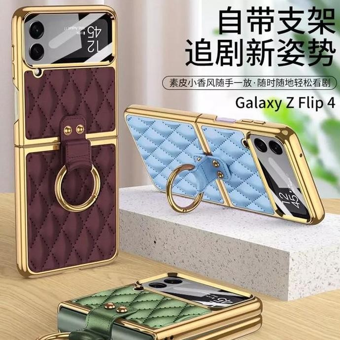 TERBARU - Casing Samsung Galaxy Z Flip4 5G Flip 4 Leather Case Ring Holder GKK
