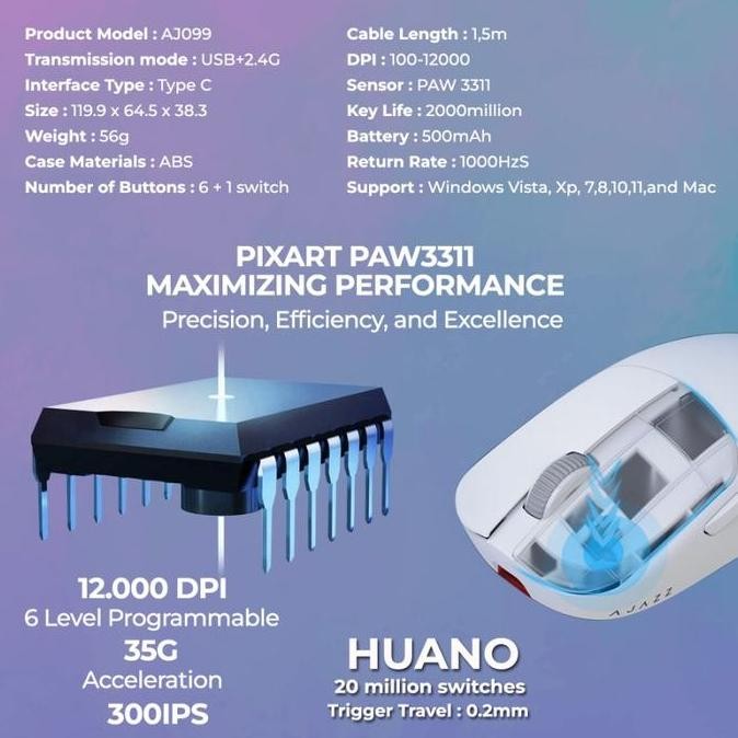 Ajazz AJ099 / AJ-099 Ultra Lightweight Dual Mode Gaming Mouse