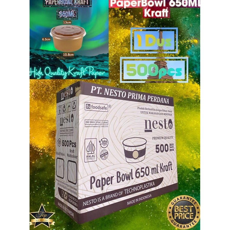 Paper Bowl 650 ml isi 25pcs / Paper bowl coklat 650 ml / Paper bowl