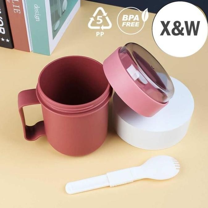 X&W Gelas Soup & Ice Multifungsi + Sendok Anti Tumpah OR-0238 - Bpa Free