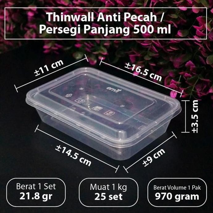 (Depok) Thinwall Anti Pecah 500 ml - Thinwall ENVI - Rectangle