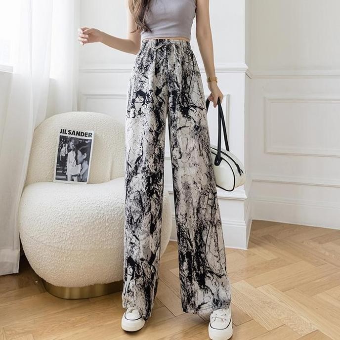 Df285>> Celana Panjang Kulot Wanita Motif Corak Modis Cullot Highwaist Loos Pants Fit Karet Melar Ra