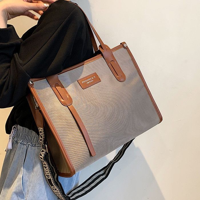 【COD】Tas tangan kain Oxford tren baru tas jinjing warna kontras tas selempang bahu besar dan kecil