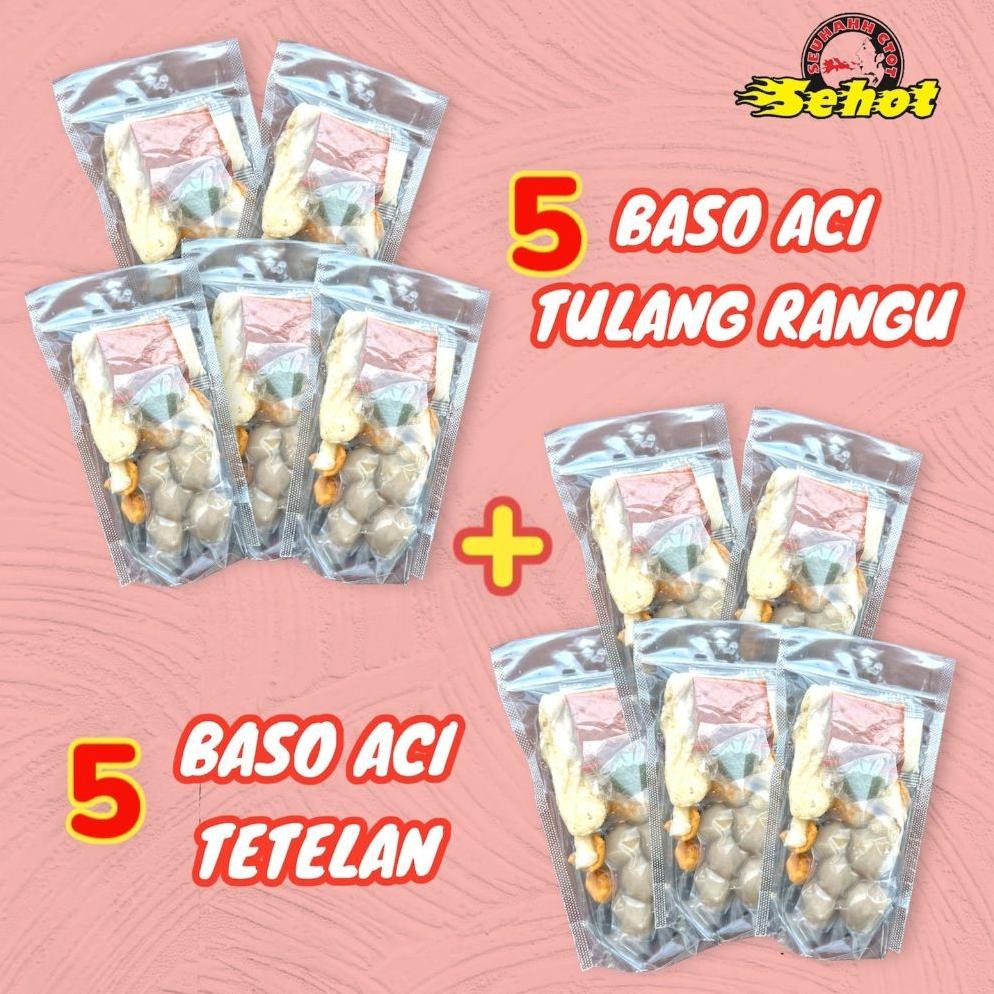 

TERMURAH Paket Hemat 5 Baso Aci Tulang Rangu dan 5 Baso Aci Tetelan Jando Abah Aceng - Instan, Pedas, Food Siap kirim