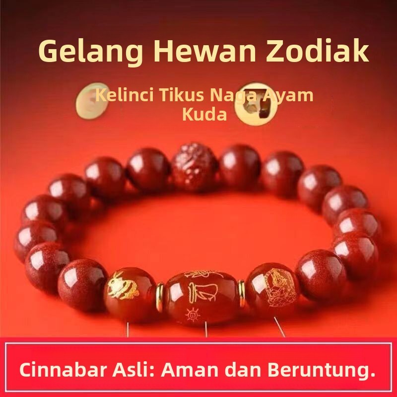 Gelang Cinnabar Pria Gelang Manik-manik Jimat Keberuntungan Tahun Naga
