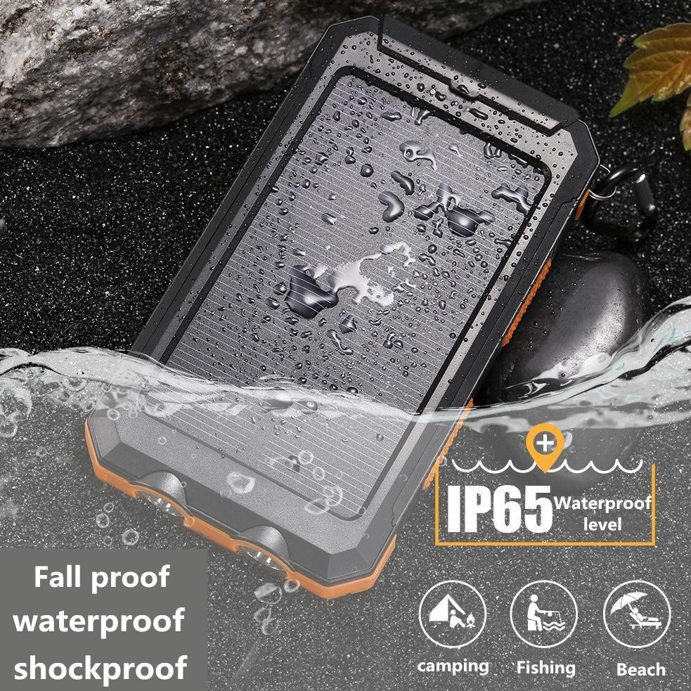 Promo.. Cod50000 Mah Powerbank Solar Cell Tenaga Matahari Dual Usb Flashlight Daya Ponsel Powerbank 