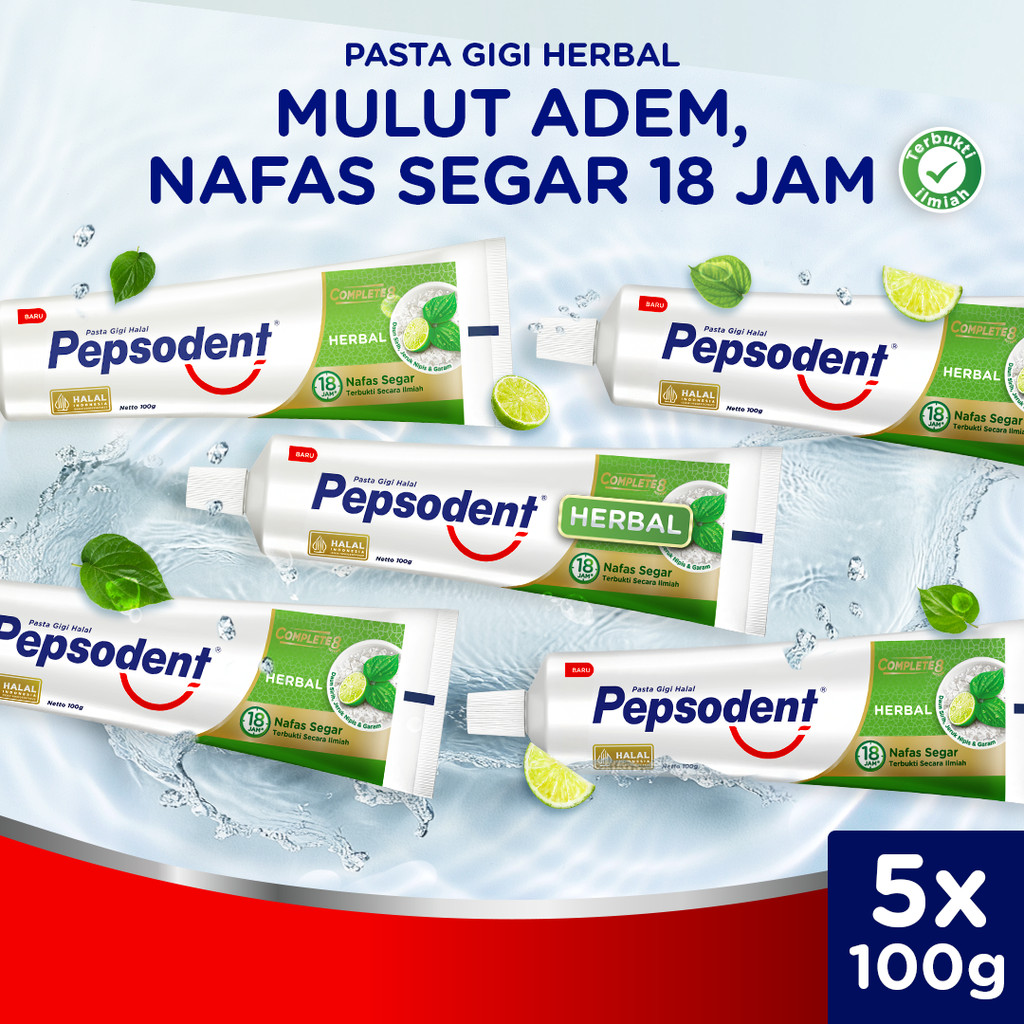 Pepsodent Pasta Gigi Complete 8 Herbal 100gr Multipack (Isi 5)