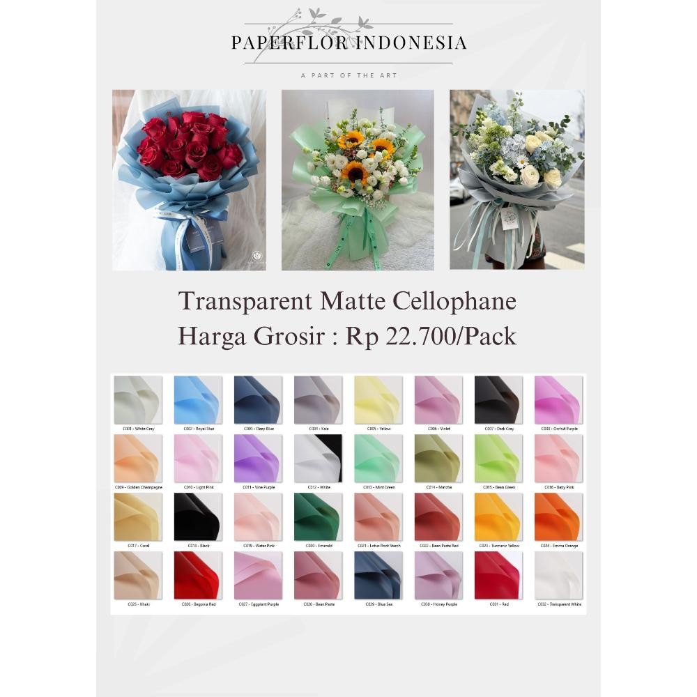

Cod (20 Lembar) Transparent Matte Cellophane - Kertas Wrap Pembungkus Bunga - Paperflor Indonesia Wd-54