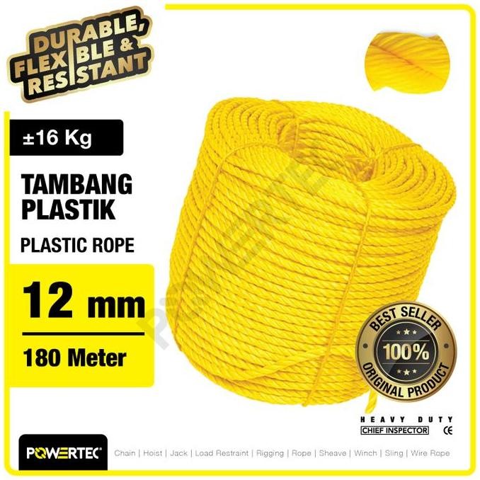 

Tali Tambang Plastik 12mm x 180m Plastic Rope POWERTEC - Kuning