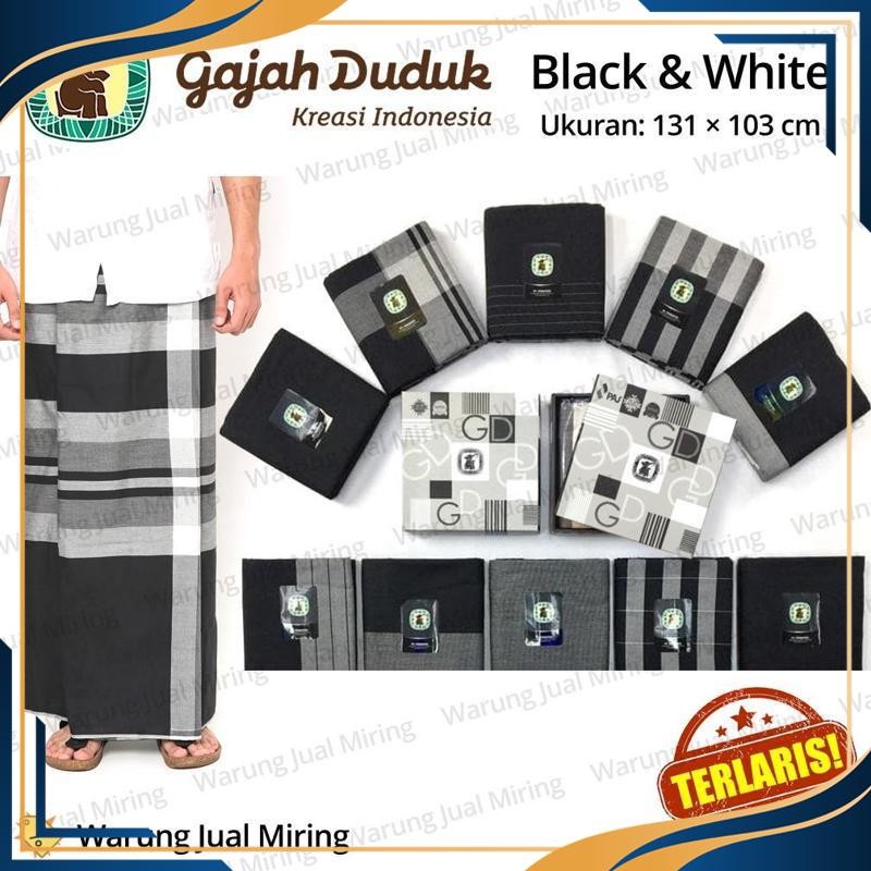 Termurah Sarung GAJAH DUDUK Black & White BW Hitam Putih Cap Original Asli Dewasa Pria DDE-33