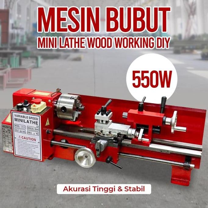 Mesin Bubut Mini Lathe Wood Metal Working DIY 550W CJ0618 OSSIEAO