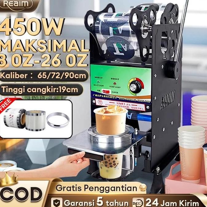 Reaim Mesin Cup Sealer 8-26 Oz, Press Gelas Plastik Otomatis, Sealing Machine Alat Segel Minuman, Me