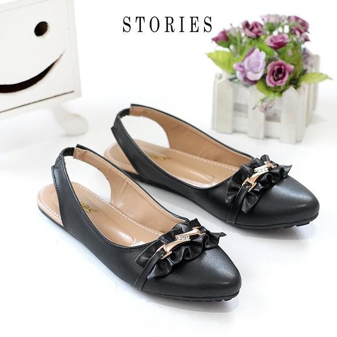 DR81>> Flatshoes Wanita Sepatu Kerja Wanita Safari HND 01 Shoes Hitam Flat