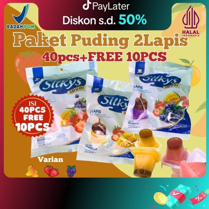 

40Pcs+10Pcs (Free) Paket Puding Gula Aren Total 50Pcs Jelly Puding 2Lapis Berlapis Gula Aren Murni Dan Rasa Buah-Buahan Dan Rasa Mangga Blueberry Strawberry Pudding Fruity Rendah Gula Alami Almond Paket Usaha Jajanan Sd 1 Dus Jajanan Grosir Manis