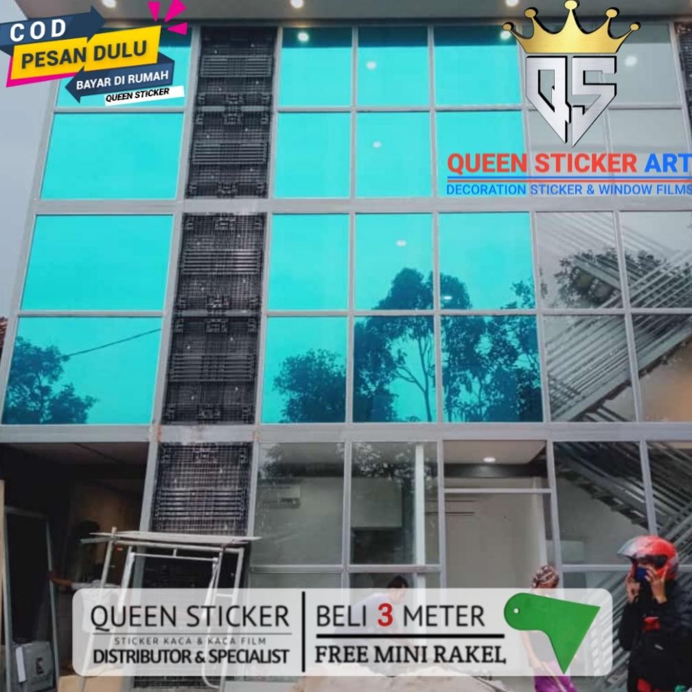 ACM - Stiker Kaca Film Jendela Rumah Sparta One Way Cermin Silver Blue Bahan Meteran