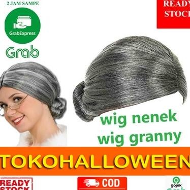 rambut palsu nenek rambut silver uban wig granny old