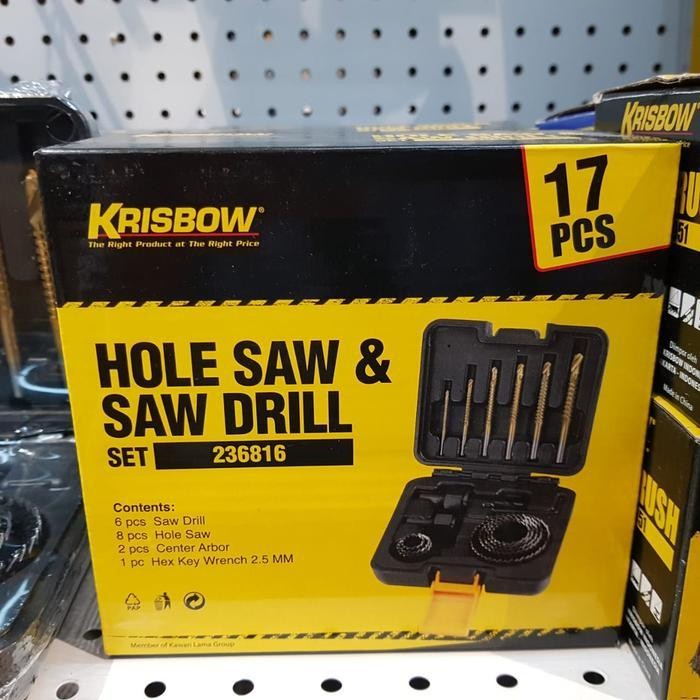 FMT Krisbow HOLE SAW SET / Krisbow Set Gergaji Bor & Mata Gergaji 17 Pcs