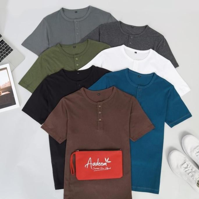 Kaos Henley Pria Aadeem / Kaos Henley Katun Bambu / Kaos Kancing 3