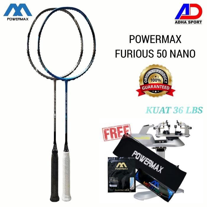 RPS Raket Badminton Powermax Furious 50 Nano Original 36 LBS Raket Bulutangkis Murah