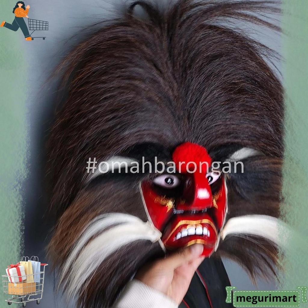 Topeng Ganongan Premium Full Bulu Kuda Asli Rambut Nyulak Promo