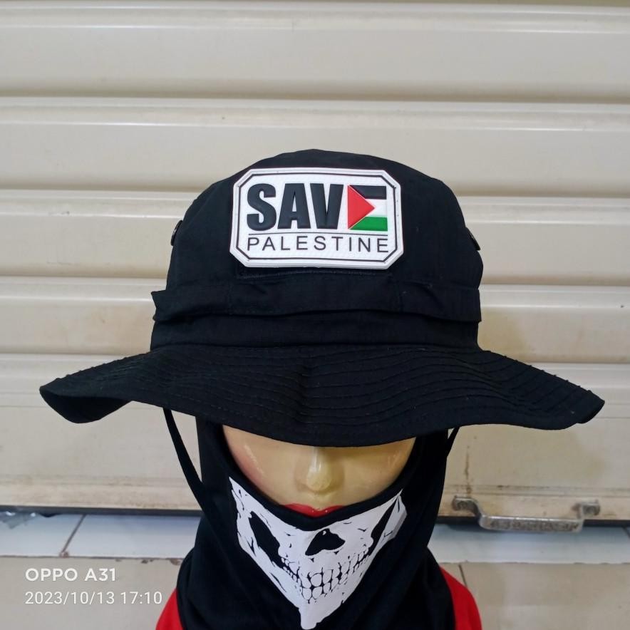 Topi rimba tactical velcro hitam free patch palestine
