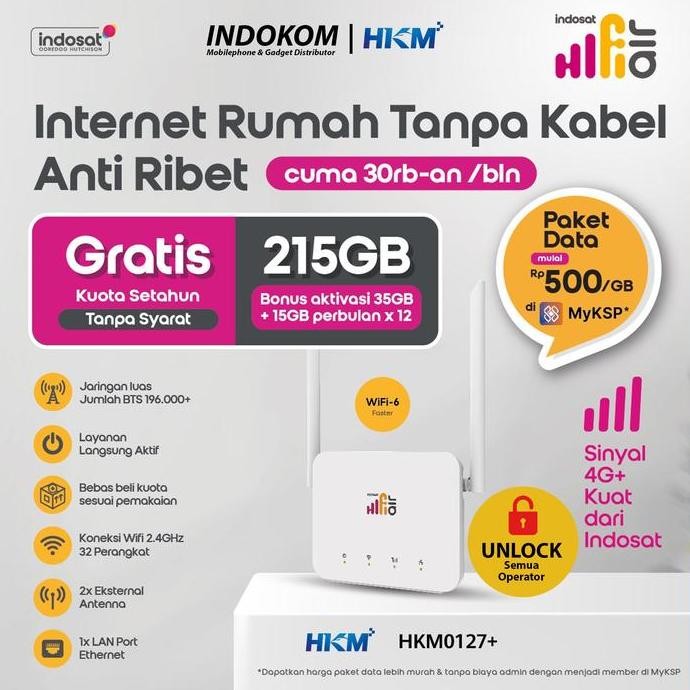 HKM027+ Hifi Air Indosat Modem WiFi Wireless Router 4G CPE LTE Free Kuota 2GB