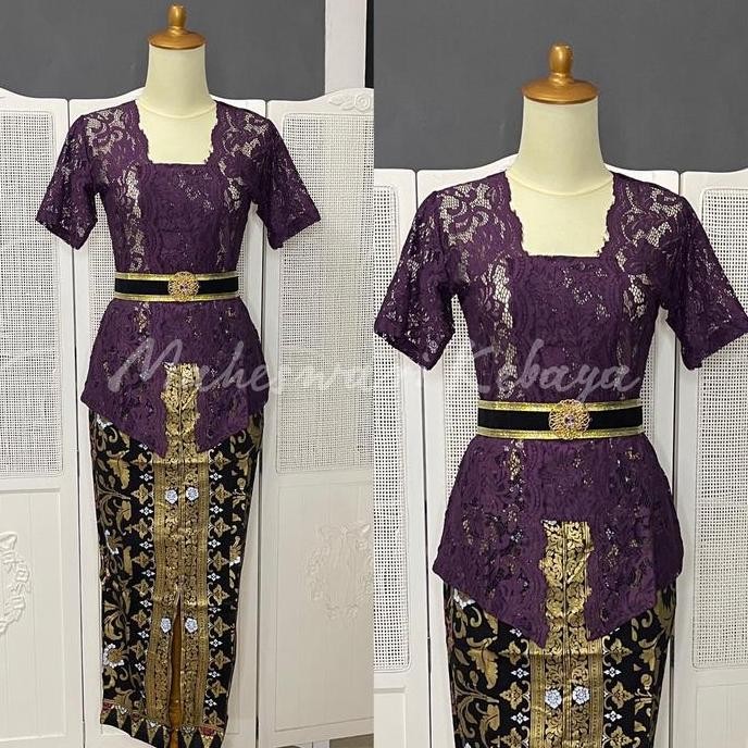 Dress Kebaya Bali Set Brukat Bianca Ungu Juwet