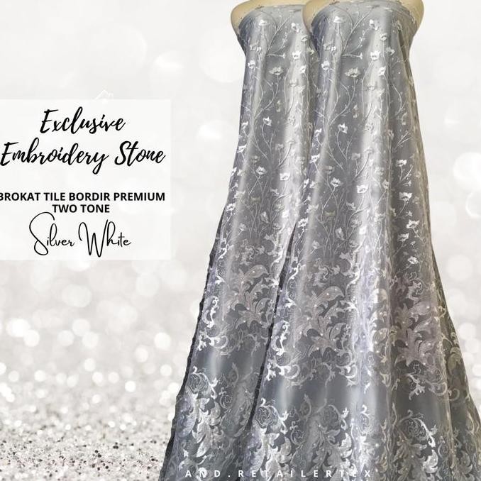 Exclusive Kain Brokat Tile Embroidery Tile Bordir Bahan Kebaya Putih