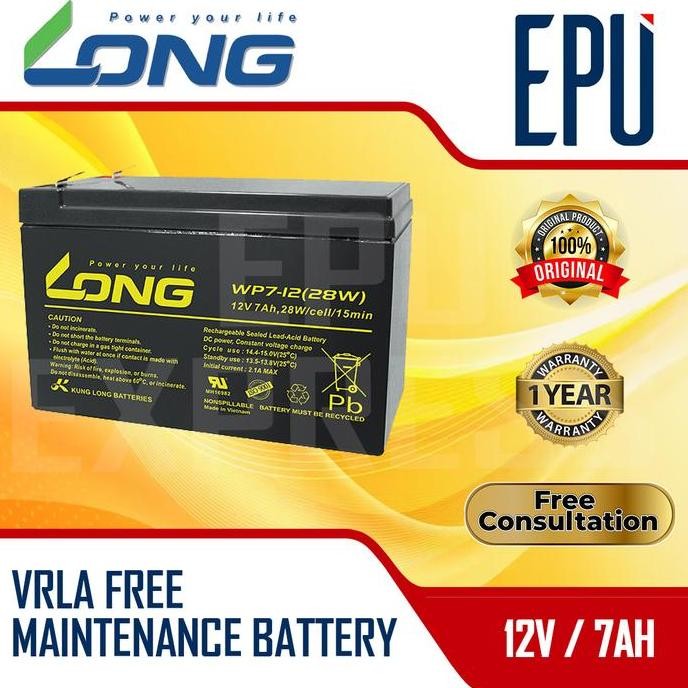 Aki UPS Long 12V 7AH Aki Sprayer Swan Baterai UPS Battery Aki Kering Batere VRLA Aki Long