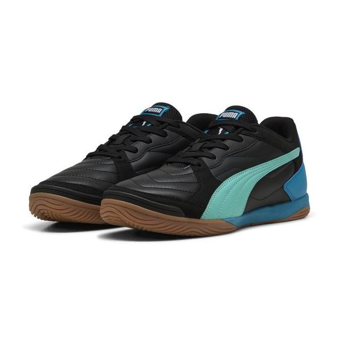 PUMA Sepatu Futsal Pria PRESSING IV Black-Aquatic-Tropical Blue-White