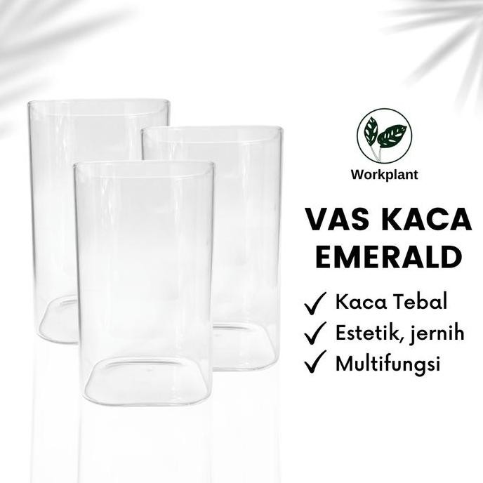 NEW - Vas Kaca Emerald - Vas Bunga Kaca Bening Kotak Vas Bunga Kotak Pot
