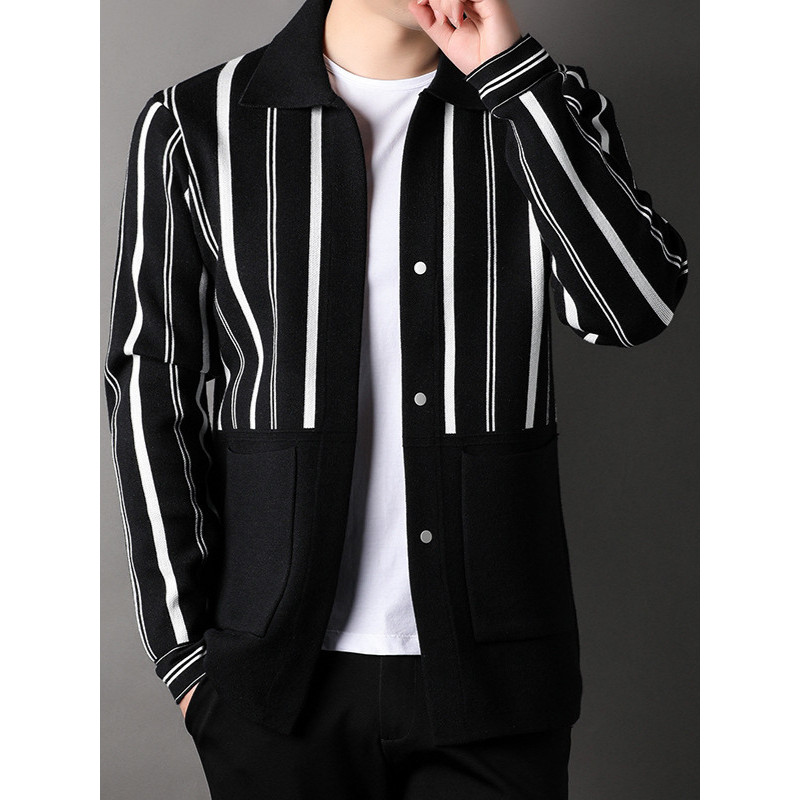 Kardigan Pria Sweater Rajut Selendang Sweater Slim Fit Kerah Turun Jaket Lengan Panjang Mantel