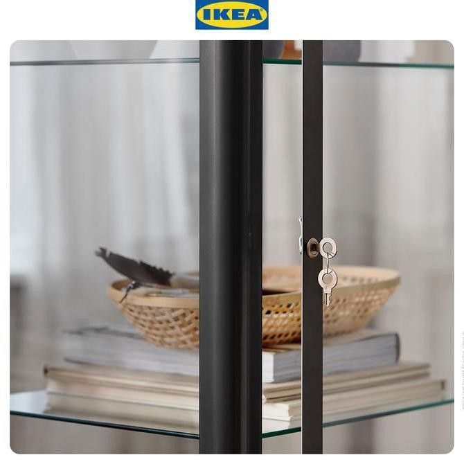 IKEA FABRIKOR Kabinet Pajangan Dengan Pintu Kaca Abu-abu Tua 57x150 cm Furniture Lemari