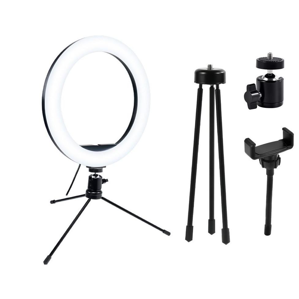 Paket Komplit Ringlight 26Cm + Tripod Meja Make Up Vlog Lampu Ringlight