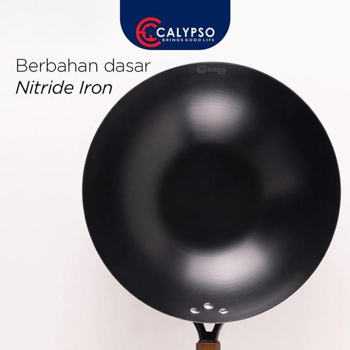 Calypso Sauce Pan Wok Pan Wajan Penggorengan Nitride Iron 20cm-32cm Gagang Kayu Anti Lengket HT