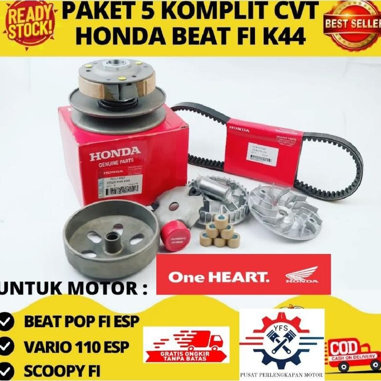 PAKET HEMAT CVT FULL SET K44 PULLY SET RUMAH ROLLER ASSY KIPAS & VANBELT MOTOR HONDA BEAT FI ESP, BE